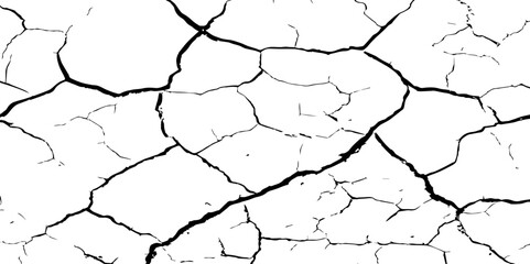 A stark, high-contrast black and white texture resembling cracked earth or shattered glass, showcasing an intricate network of irregular lines against a pristine white background. 