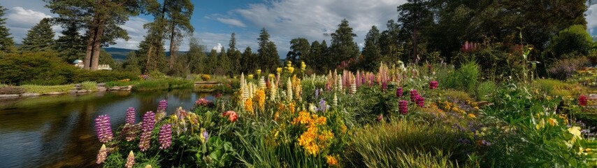 Vibrant flower garden 360 degrees hdr panorama nature landscape serene environment