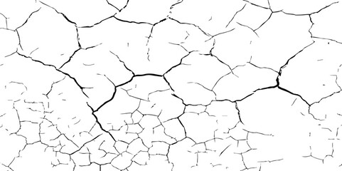A stark, high-contrast black and white texture resembling cracked earth or shattered glass, showcasing an intricate network of irregular lines against a pristine white background. 