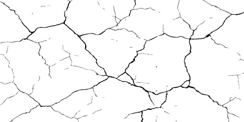 A stark, high-contrast black and white texture resembling cracked earth or shattered glass, showcasing an intricate network of irregular lines against a pristine white background. 