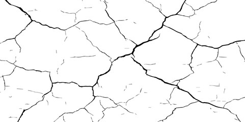 A stark, high-contrast black and white texture resembling cracked earth or shattered glass, showcasing an intricate network of irregular lines against a pristine white background. 