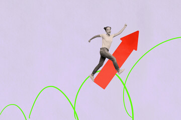 Collage of people office tools arrow chart symbolizing business growth earnings teamwork career...