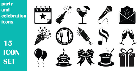 Collection of party and celebration icons isolated on a white background