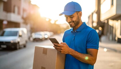 Delivery man checking delivery details