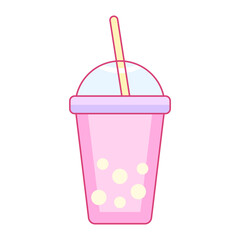 Bubble tea icon. Boba icon. Cute gamer girl aesthetic. Filled outline icon. Isolated on transparent background.