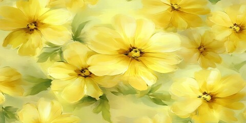 Fototapeta premium Soft Blooms in Watercolor, a Pastel Garden of Light Yellow Flowers, Capturing Delicate Floral Beauty