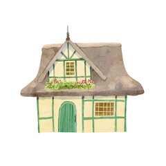 Watercolor Cottage House. It features adorable in a watercolor style. illustrations are great for invitations, cards, packaging, branding, web sites, social media etc.