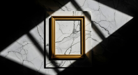 Golden Frame Shadow Play on Marble Floor - Artistic Background