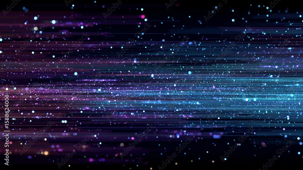 Poster Abstract visualization of data flow through digital space with colorful light trails creating dynamic movement sensation.