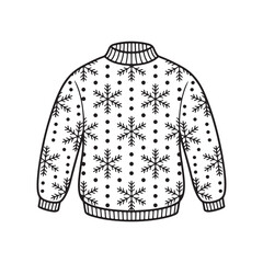 Black and white snowflake pattern ugly sweater outline Black and white snowflake pattern ugly  sweater outline