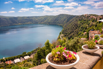 Picturesque small town by a lake in Italy