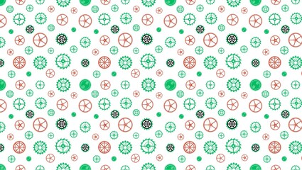 Obraz premium Pattern of gears in green red and black on white