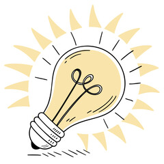 Illustration of a lightbulb emitting light rays representing an idea or innovation concept design