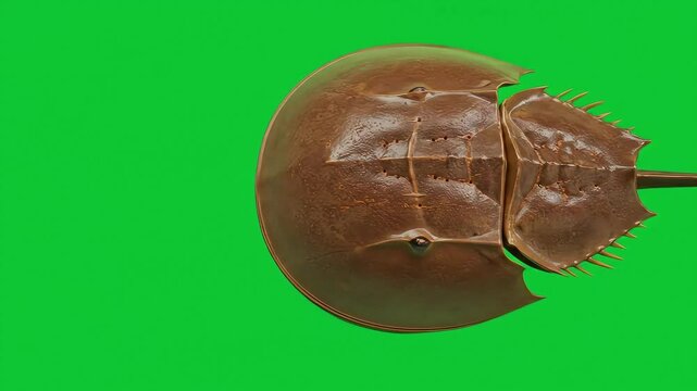 A horseshoe crab on a green backdrop