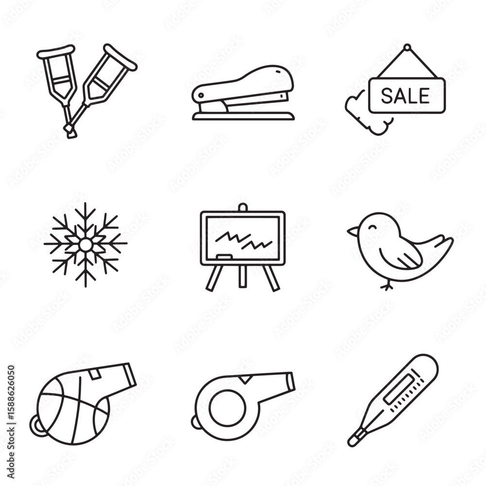 Aufkleber Collection of simple linear outline icons representing various objects and concepts