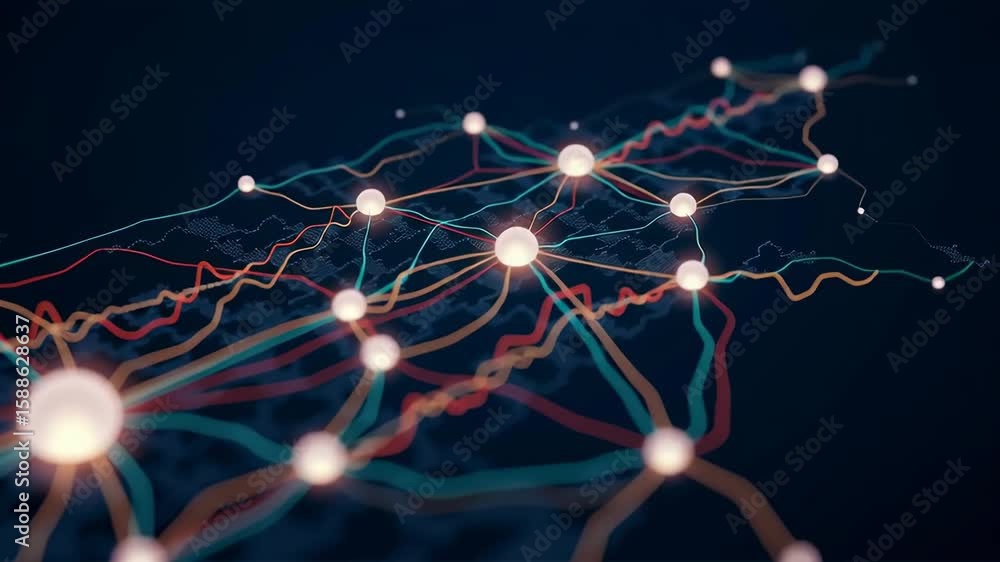 Poster digital network connection visualization over a map. global data transfer, blockchain and internet c