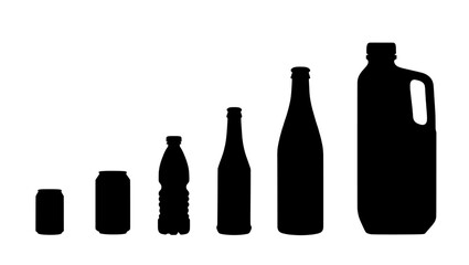 set of bottles and can silhouette of various containers including cans bottles and a jug on transparent background , no background