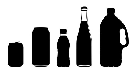 bottles and can silhouette of various beverage containers including bottles and cans on transparent background , no background