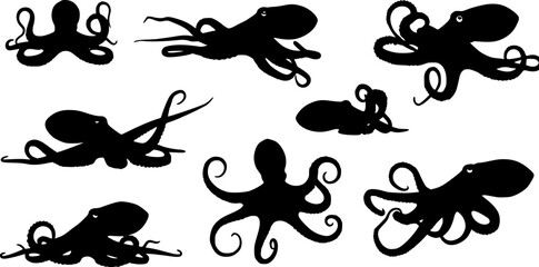 silhouette octopus vector illustration white background
