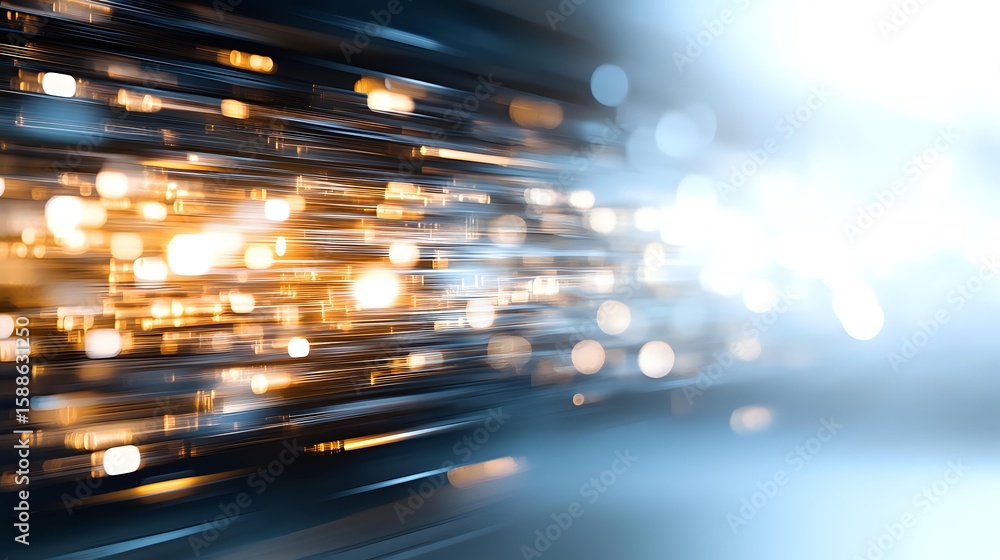 Poster abstract golden light trails and bokeh effects on blue background create dynamic motion and energy f