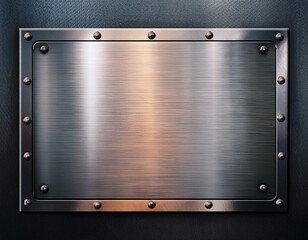 Brushed metal plate,  frame with steel . Metal surface empty plaque or frame mockup.