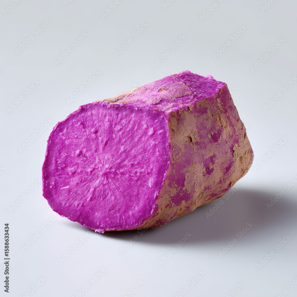 Poster vibrant magenta yam on a light background highlighting unique color and texture of the root vegetabl