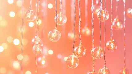 Soft glowing lights hanging delicately, creating a warm ambiance for events and celebrations in a cozy indoor setting