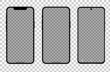 Transparent Smartphone Mockup Set – Three Phone Frame Templates

