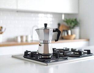 Modern kitchen with coffee maker on stove