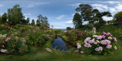 Obraz premium Serene garden landscape coastal view hdr panoramic 360 degrees nature photography