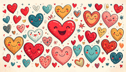 Colorful Cartoon Hearts Background Illustration