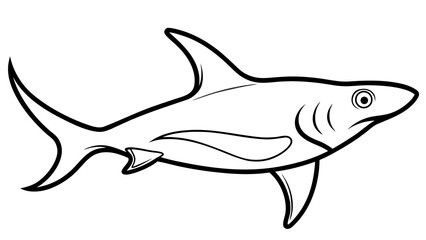 Fototapeta premium Line Drawing Hammerhead Shark Profile Black White line art