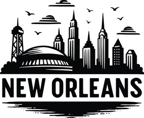 New orleans skyline vector black silhouette print design