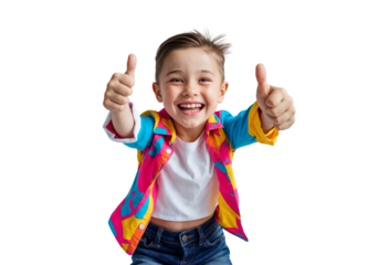 Cheerful smiling boy showing thumbs up isolated on transparent background isolated on transparent background. Generative Ai