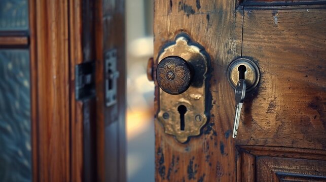 Open door with keys, key in keyhole - Powered by Adobe