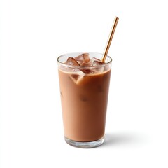Refreshing Iced Coffee Drink with Ice Cubes and Straw in Clear Glass