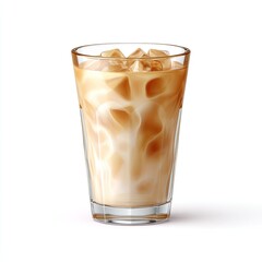 Refreshing Iced Coffee Drink with Creamy Milk and Chilled Ice Cubes in a Clear Glass