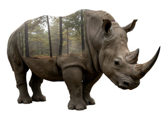 Obraz premium Isolated Rhino Silhouette with Forest Double Exposure