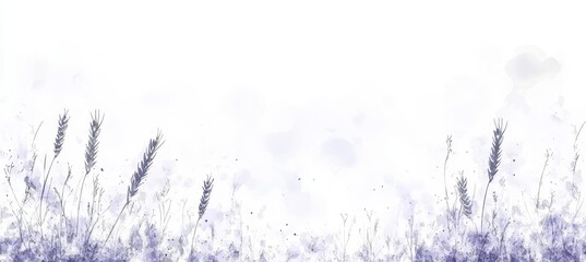 Fototapeta premium Beautiful Pastoral Scene of Pale Lavender and Purple Wheat Field, Dreamy Floral Watercolor Effect