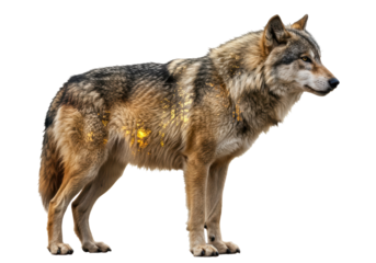 Isolated Majestic Wolf with Golden Accents