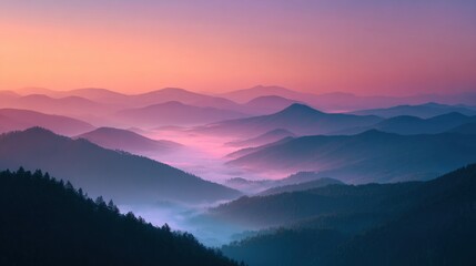 Obraz premium Misty mountain range at dawn