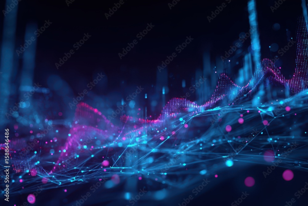 Poster a dark background featuring a mesmerizing abstract pattern in shades of blue and pink, creating a vi