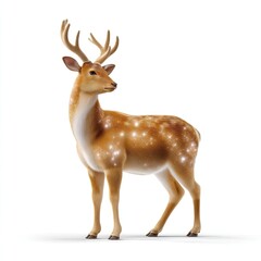 Obraz premium A Majestic Deer with Sparkling Coat and Graceful Antlers on a White Background
