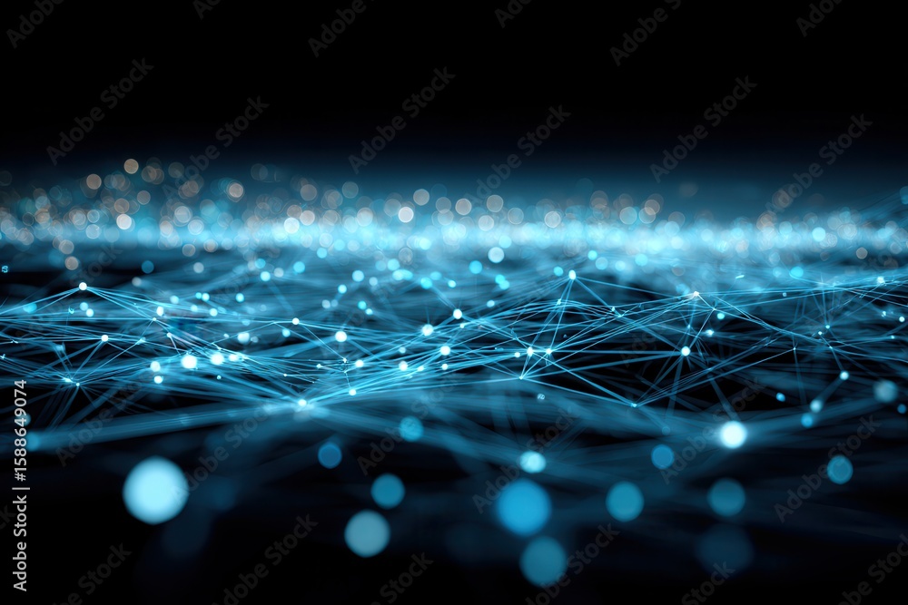Poster a striking image featuring a black background with a captivating blue network pattern, representing 