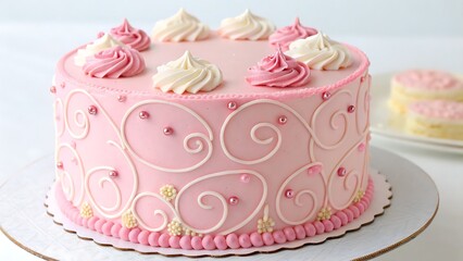 Charming Pink Celebration Cake with Elegant Frosting Details