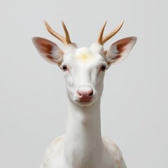 Obraz premium Majestic White Deer with Unique Antlers and Soft Expression in Serene Studio Setting