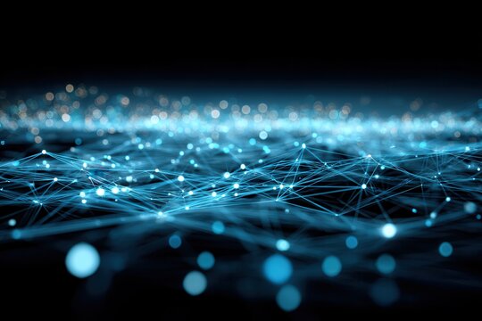 A striking image featuring a black background with a captivating blue network pattern, representing technology and connectivity.