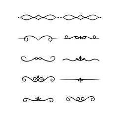 Obraz premium Set of Vintage decorative lines. text dividers. Line border. Lines separators, Borders, Vintage dividers, Underline elements. Divider set vector. Vector illustration.Line dividers. 