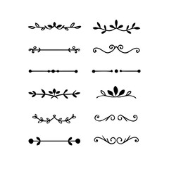 Fototapeta premium Set of Vintage decorative lines. text dividers. Line border. Lines separators, Borders, Vintage dividers, Underline elements. Divider set vector. Vector illustration.Line dividers. 