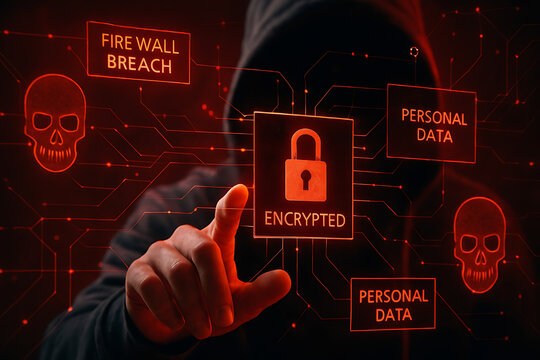 Cyber security threat protection firewall breach encrypted data personal data hacker attack network security